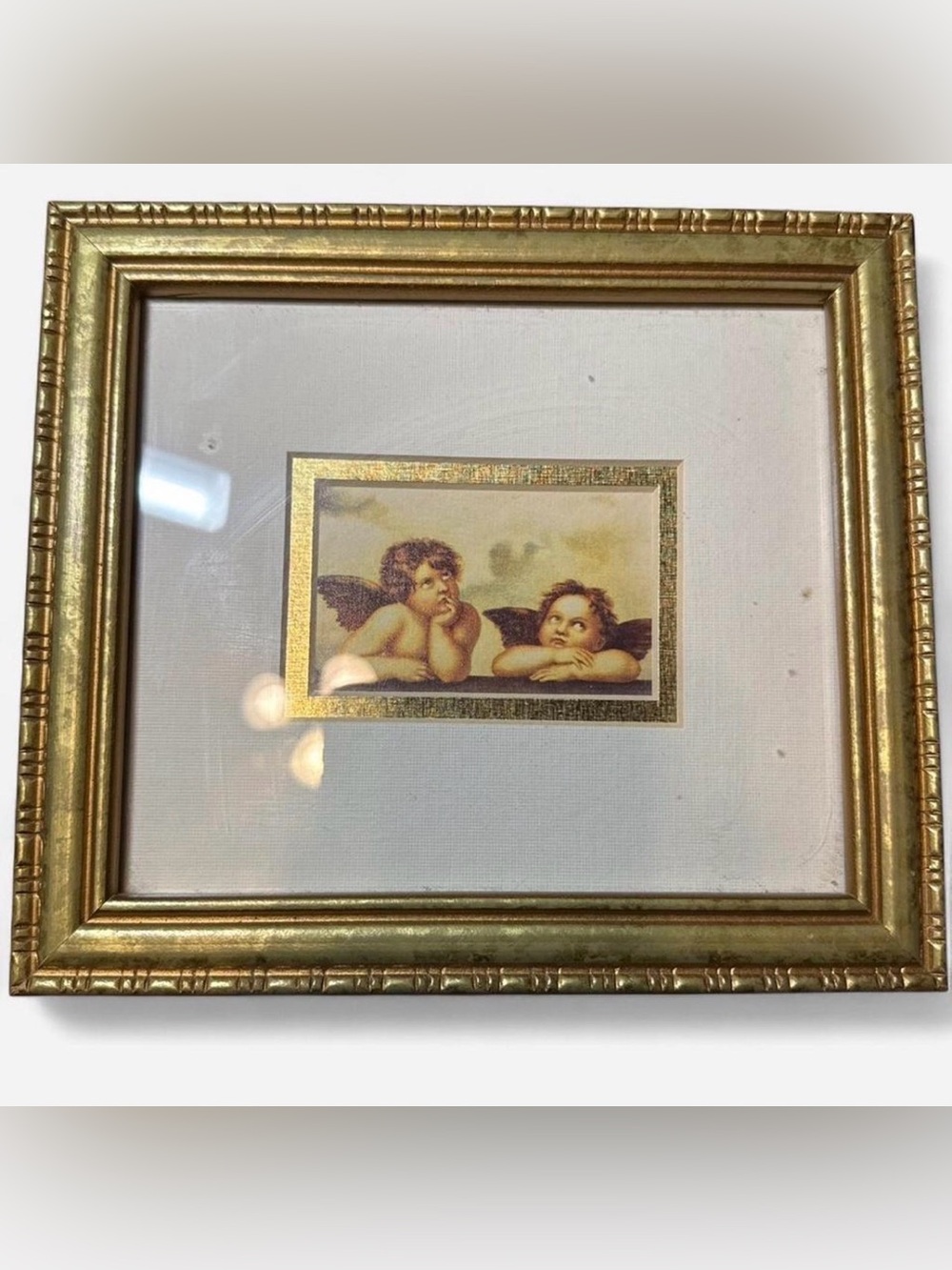 Framed Print of The Sistine Madonna Cherubs by Raphael Vintage Gold Frame